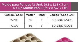 Molde para Ponque 6 Und. 30 x 18 x 3.8 cm
